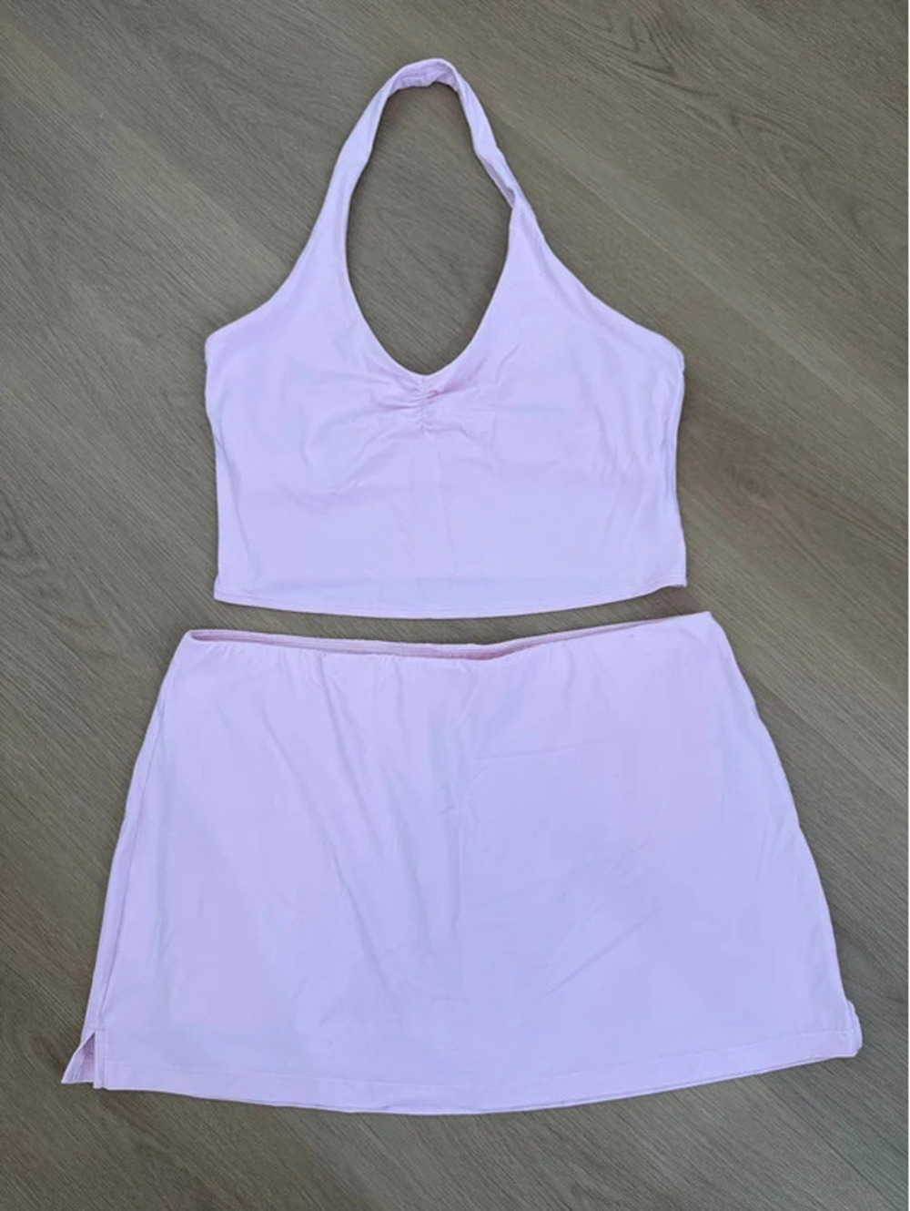 JoyLab Baby Pink Workout Set Halter Top Skirt Shorts Activewear Large